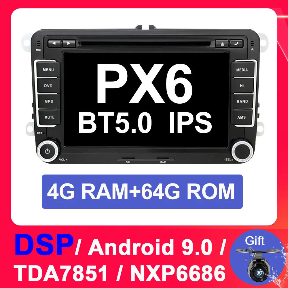 4G 64G PX6 DSP Eunavi 2din 7 дюймов Восьмиядерный Android 9,0 Автомобильный Dvd радио плеер Gps Navi для Vw Skoda Polo Passat B6 Cc Tiguan Golf 5 Fabia Wifi Rds - Цвет: 4G 64G PX6 DSP