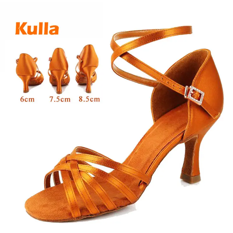 

Women Latin Dance Shoes Ladies Salsa Ballroom Shoe Silk Satin High Heeled Drill Buckle Party Female Tango Jazz Dancing Sandals