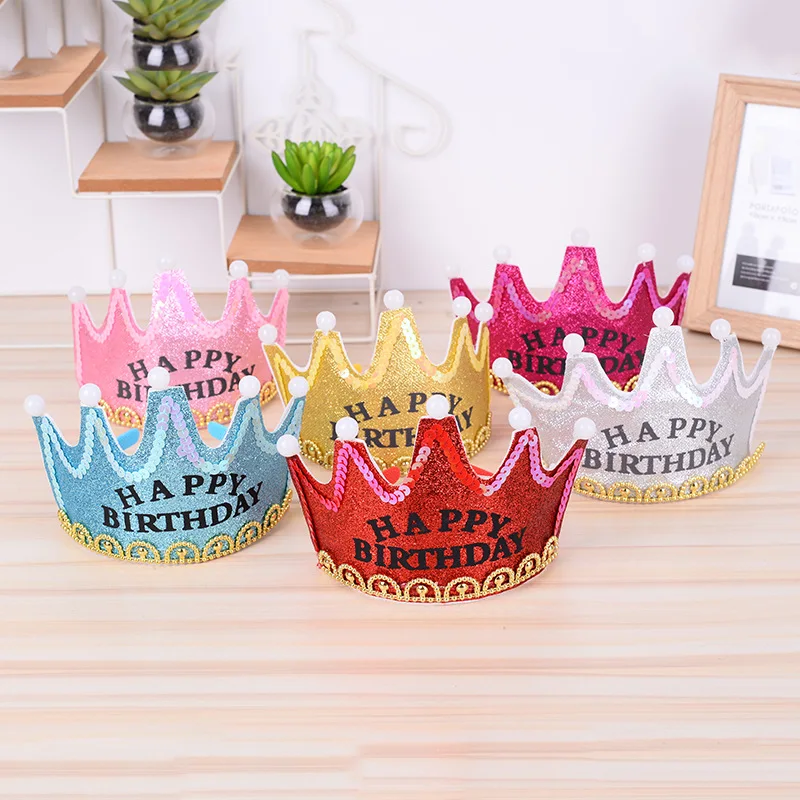 

Mix Color Luminous Birthday Cap Hat King Princess Crown Led Birthday Party Decorations Kids Christmas Decorations For Home