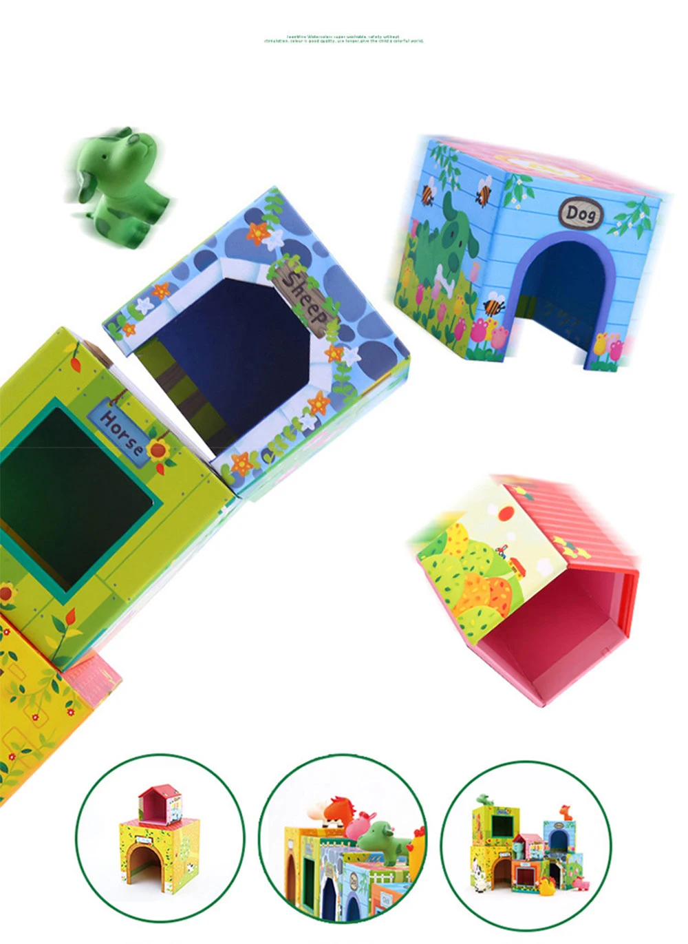 12 шт., Набор кубиков для укладки, 6 картонных домиков и 6 ПВХ, детские блоки для укладки животных, дошкольное раннее образование, игрушки, подарки