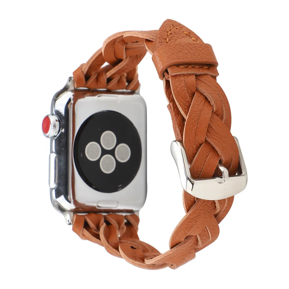 

New Design Woven Leather Strap for Apple Watch SE Band Series 6 5 4 3 Handmade Bracelet 40mm 44mm 38/42mm for iWatch Wrist Belt