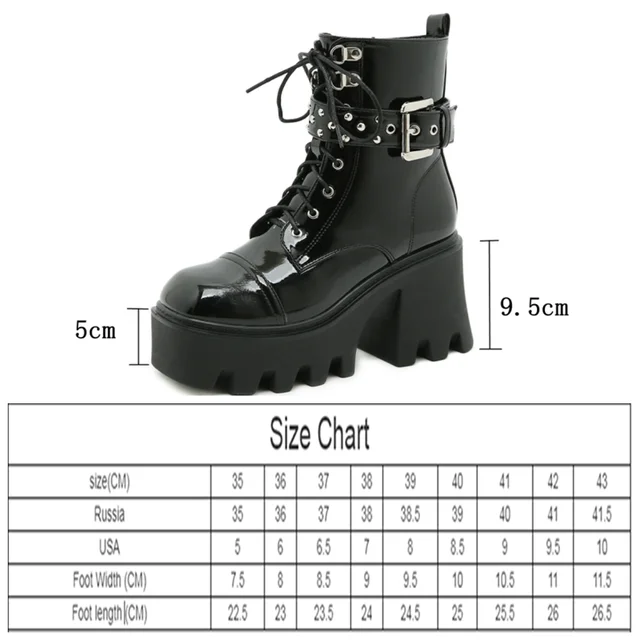 Knight Boots Women Platform 2021 New Autumn Patent Leather Thick-soled Women Ankle Boots Lace-up Buckle Martin Boots Women 10