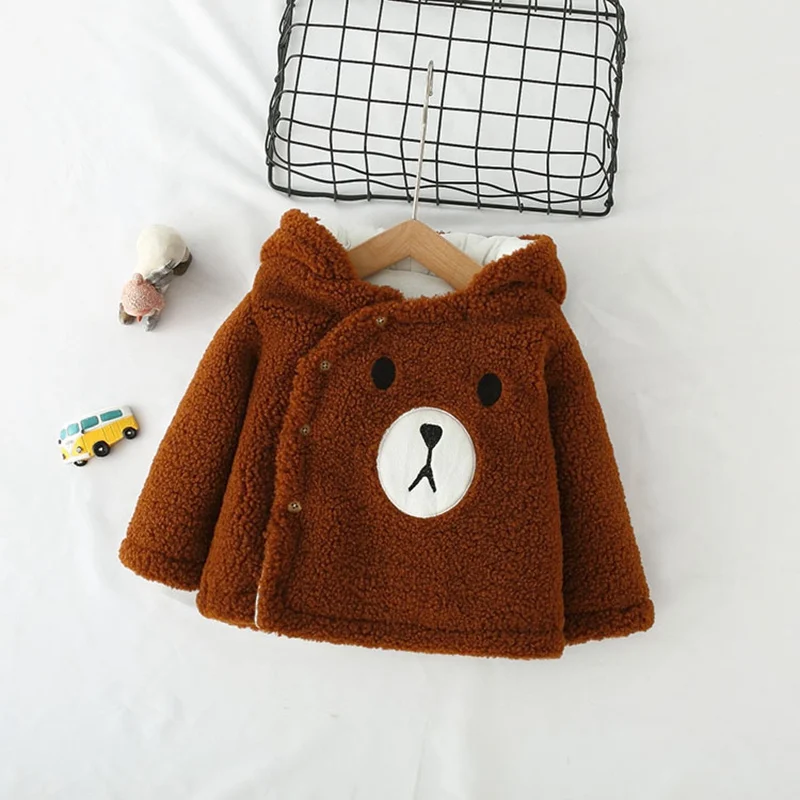 Детские теплые зимние парки из плотного флиса с капюшоном и ушками для