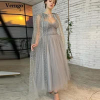 verngo 2022 new grey tulle prom dresses with glitter jacket sweetheart crystal ankle length evening party homecoming dress