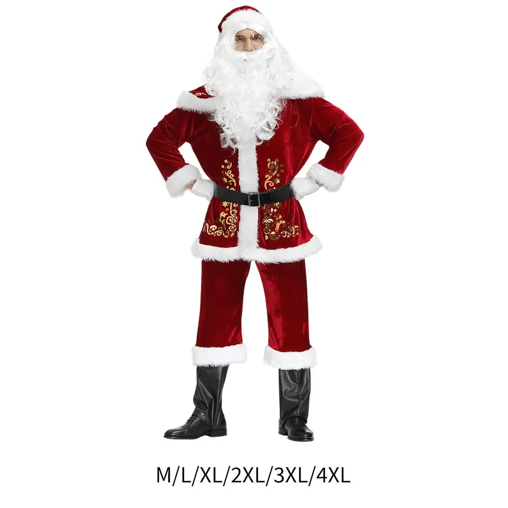 

Santa Costume Clothes High Quality Outfit suits Budget Suit Fancy Dress Christmas with Beard Classic Deluxe 1PC for Adult Xmas
