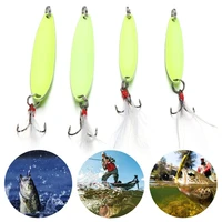 1pcs luminous spinner spoon metal lures 5g 7g 10g 13g feather treble hook artificial bait for bass trout pesca fishing tackle