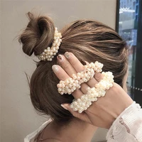 women pearls beads headbands ponytail holder hair accessories girls scrunchies vintage elastic hair bands rubber rope headdress