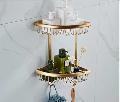 corner shelf 2 Аксессуары для ванной комнаты Набор полотенец угловая полка держатель бумаги кухонный смеситель для раковины причесанный матовый золотой набор оборудования для ванной комнаты - Цвет: corner shelf 2