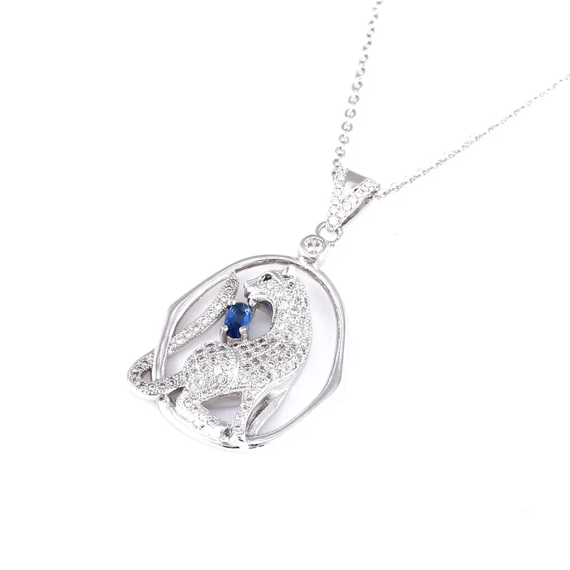 White Gold Blue Juya, Прямая поставка от поставщиков, микро ожерелье с леопардом из циркония ручной работы, ожерелье с подвеской в виде животного для женщин и мужчин, рождественский подарок - Окраска металла: White Gold Blue
