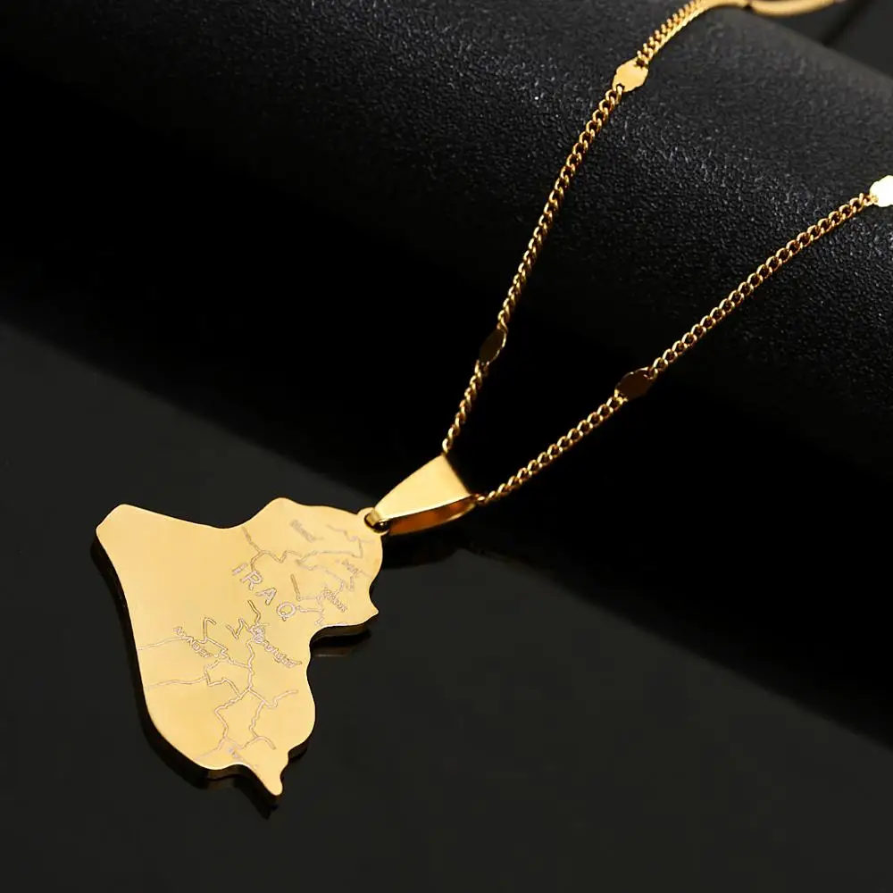 Ожерелье с подвеской в виде карты Ирака из нержавеющей стали | Украшения и