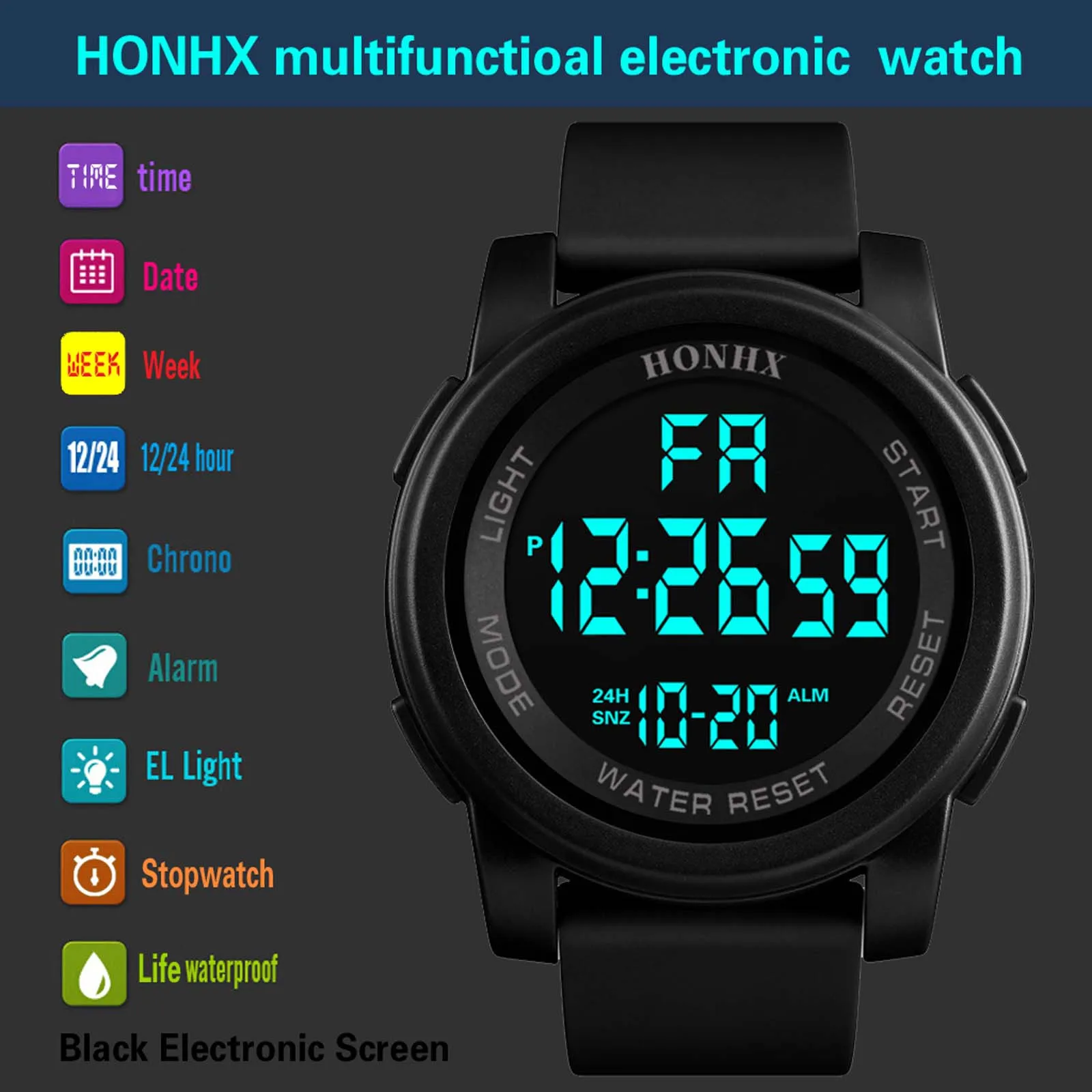 

50M Waterproof Mens LED Watch Outdoor Spor tElectronic Watch Multifunction Sport Alarm Clock Digital Wristwatches Reloj Hombre