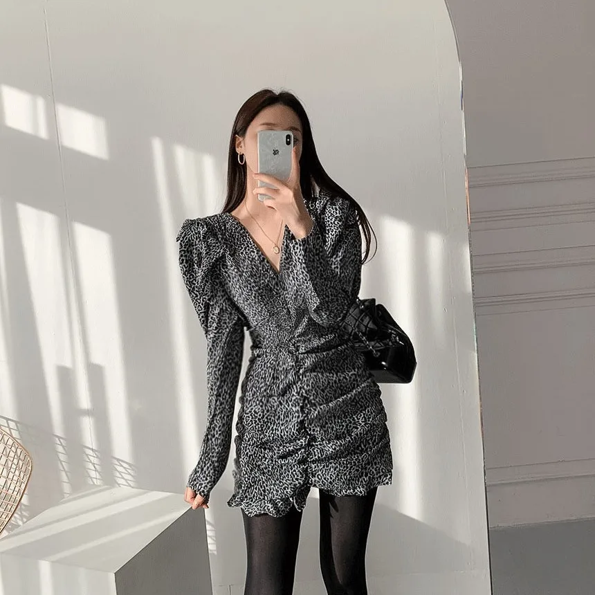Корейский стиль Шикарный красивый рутая девочка модный Винтаж Леопардовый принт