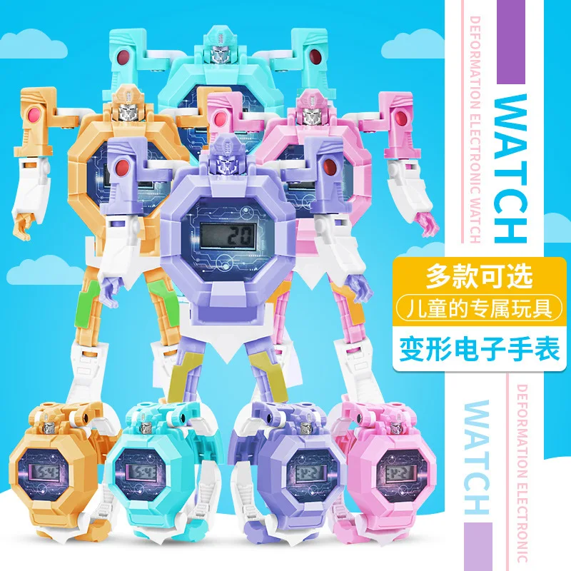 Дети мультфильм деформация робот часы игрушка мальчик девочка модель спортивные