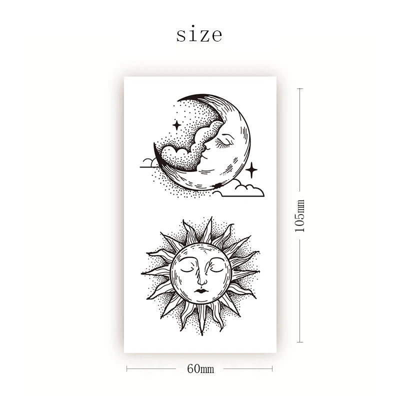 

Waterproof Temporary Tattoo Sticker Black Sun Moon Geometry Flower Totem Fake Tattoos Flash Tatoos Chest Neck Body Art Women Men