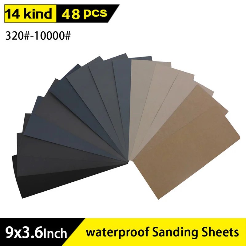 

48pcs/Set Wet Sandpaper For Wood Plastics Grinding Polishing 320~100000grit Water / Oil-Proof Car Furniture Sanding Papers