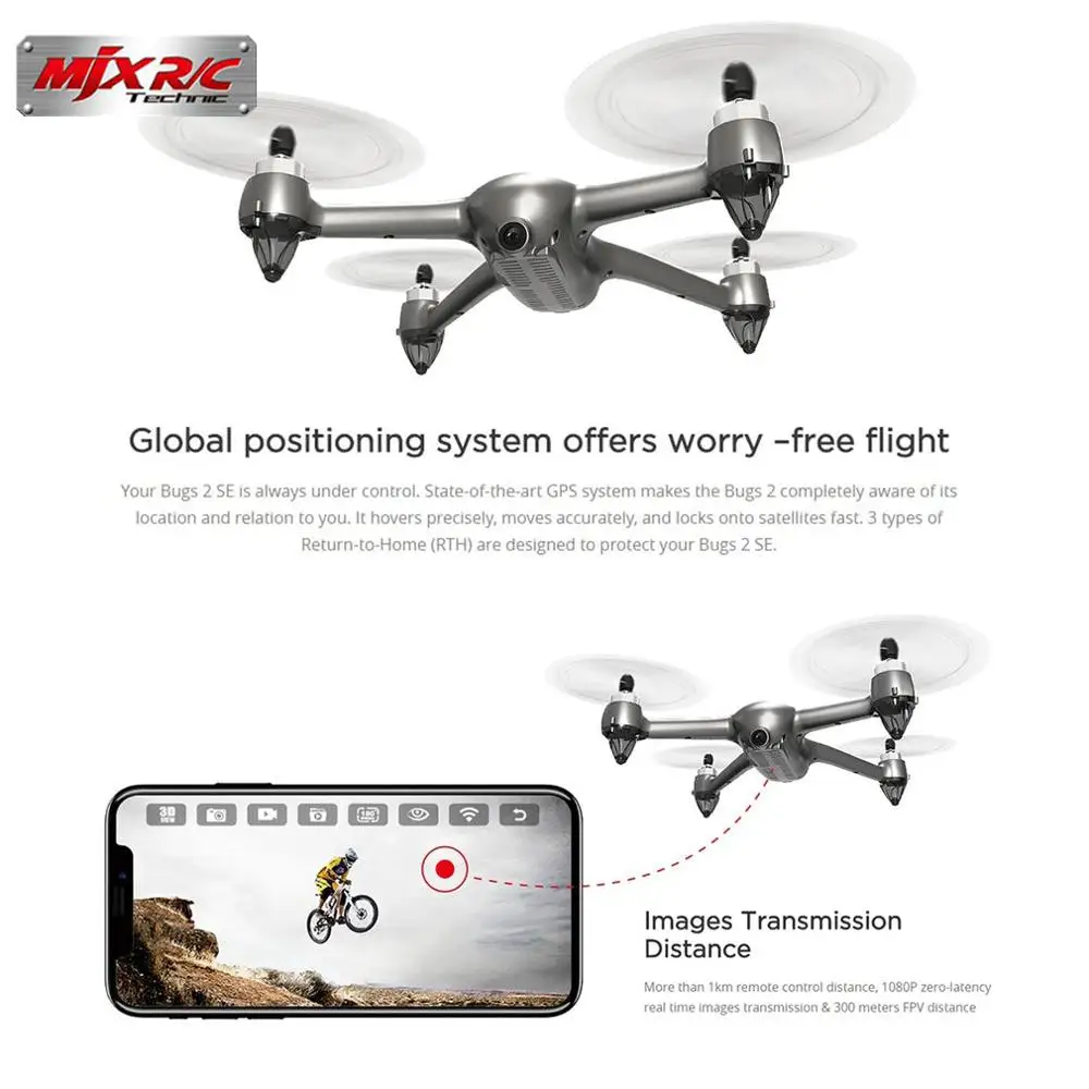 

MJX B2SE 5G RC Quadcopter WiFi FPV 1080P Camera GPS Positioning Brushless Altitude Hold RC Drone RTF Follow One Key 3 Batteries