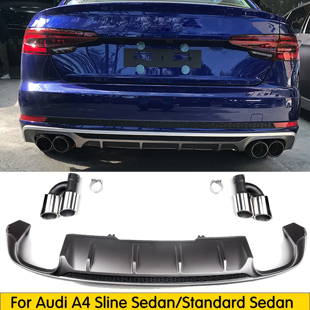 Rear Lip Spoiler High Quality PP ABS Car Bumper Diffuser exhaust end pipe For Audi A4 B9 / sline 2017 2018