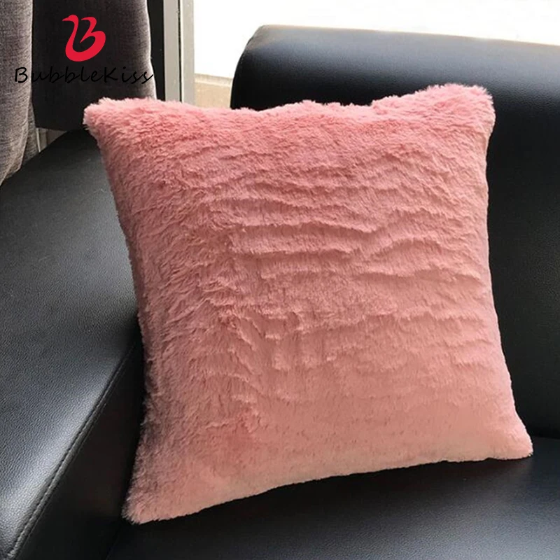

Bubble Kiss Artificial Rabbit Fur Sofa Pillow Cover Bedroom Living Room Plush Cushion Cover Feather Throw Pillow Home Decor