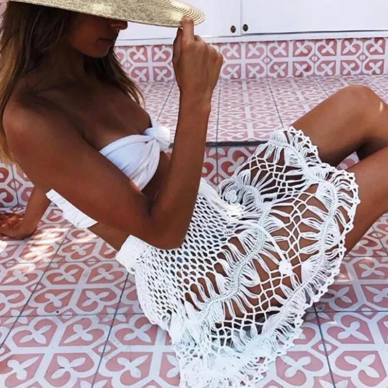 

Women Beach Sarong Crochet Tankini Fishnet Skirt Net Hollow Out Swimwear Cover Ups Summer Sexy Mini Skirt Beach Bikini Cover Up
