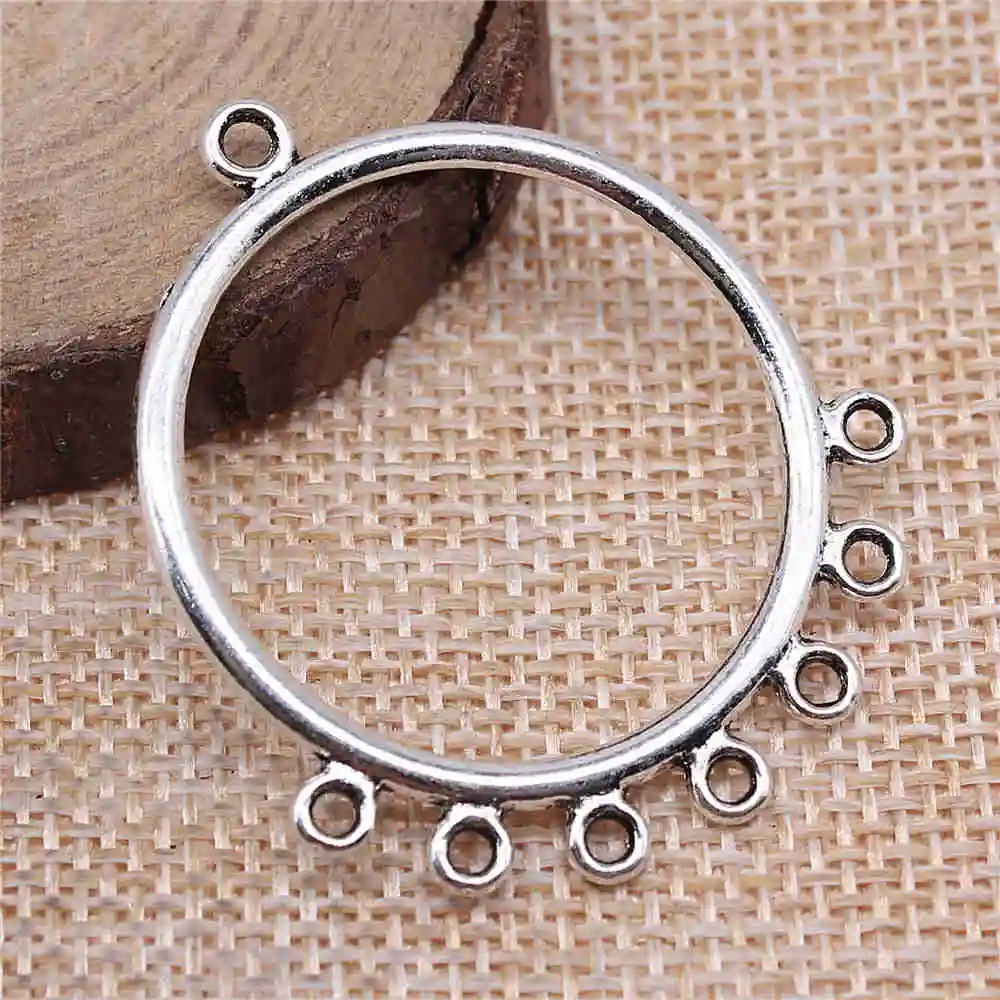 

Handmade Pendants For Jewelry Accessories 8pcs Simple Round Porous Earring Connector 44x37mm Antique Silver Plated