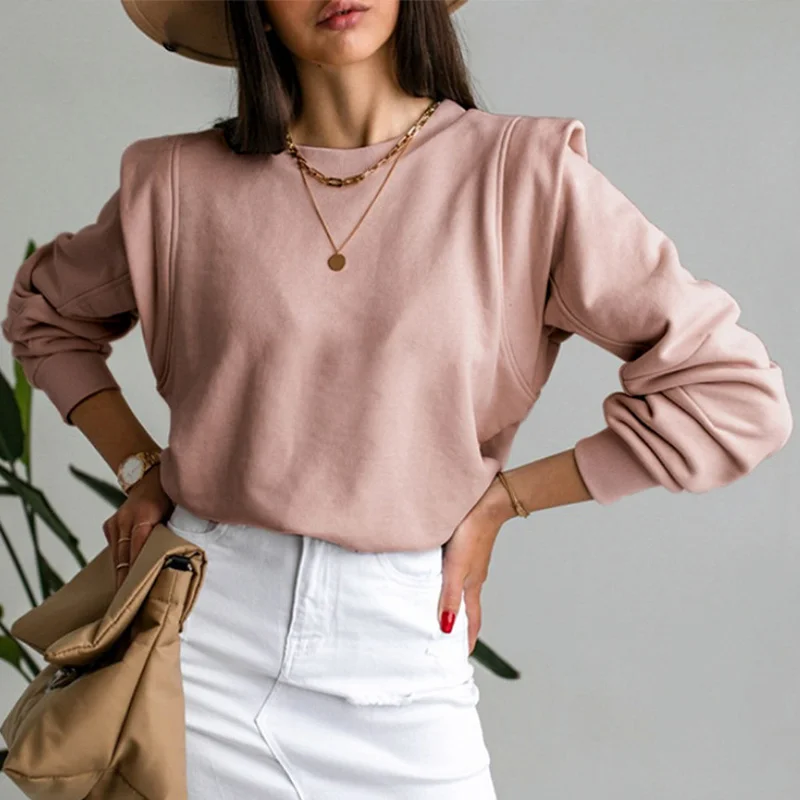 

Solid Patchwork O-neck Women Pullover Sweatshirt Long Sleeve Loose Casual Sweet Sweatshirts For Girls 2021 New Spring Female Top