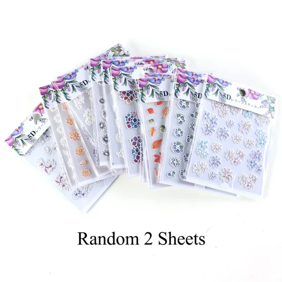 2pcs Random 3D тисненые цветы водные слайдеры наклейки для ногтей наклейки акриловые дизайны с гравировкой фольги для тату украшения ногтей маникюр TR1019 - Цвет: 2pcs Random