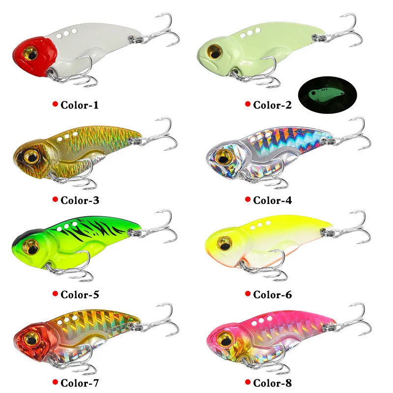 

8PCS VIB Fishing Lure Set Metal 3D Eyes Spoon Jig Painting Hard Bait Fishing Tackle Sinking Vibration Baits Perch Fishing Pike