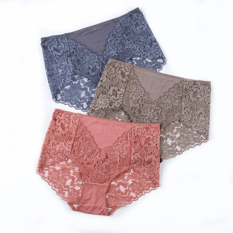 

3Pcs Women's Panties Plus Size Underwear Ladies Sexy Lingerie Lace Soft Briefs Female Casual Underpants Women Intimate