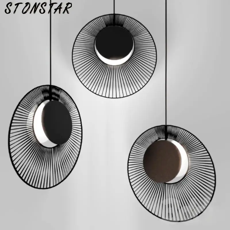 

minimalist black paint iron LED lighting single chandelier Nordic living room decoration E27 bulb hanging lamp 450mm 1642721