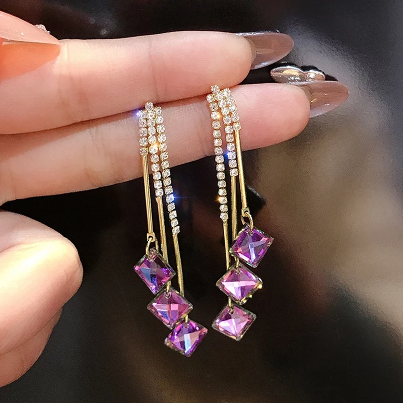 Модные элегантные серьги капельки стразы звезда Висячие длинные с кисточками