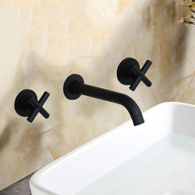 Настенный смеситель для ванной комнаты 3 шт. черный хромированный раковины