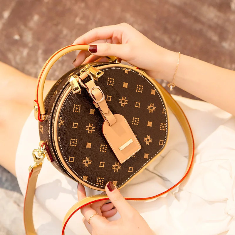 

Small Round Leather Bag New Casual Retro All-match Shoulder Diagonal Handbag Fashionable Purses Tote Bags for Women Cc Gg