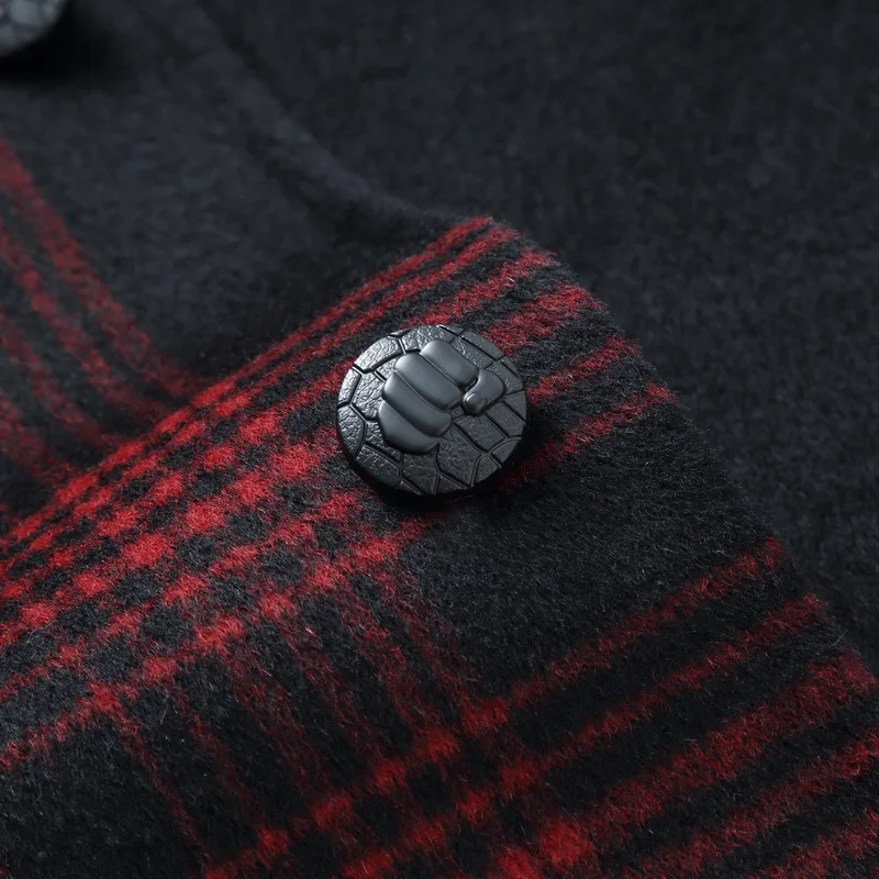 

Men's medium and long woolen coat fat plus large hooded loose plaid pattern woolen coat