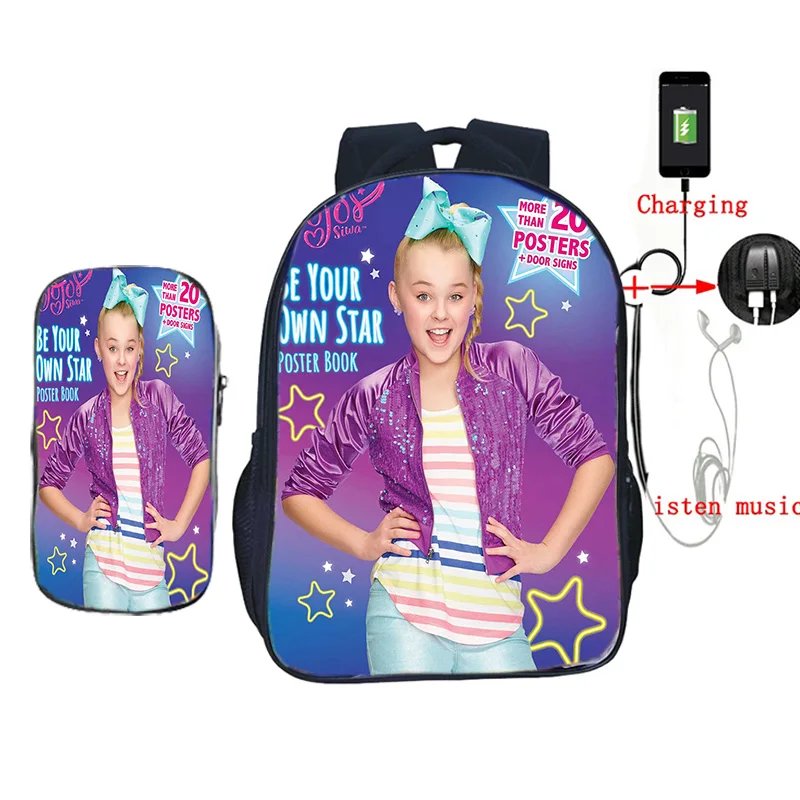 Женский рюкзак 2 шт./компл. цветной школьный с принтом Jojo Siwa и USB-зарядкой сумкой