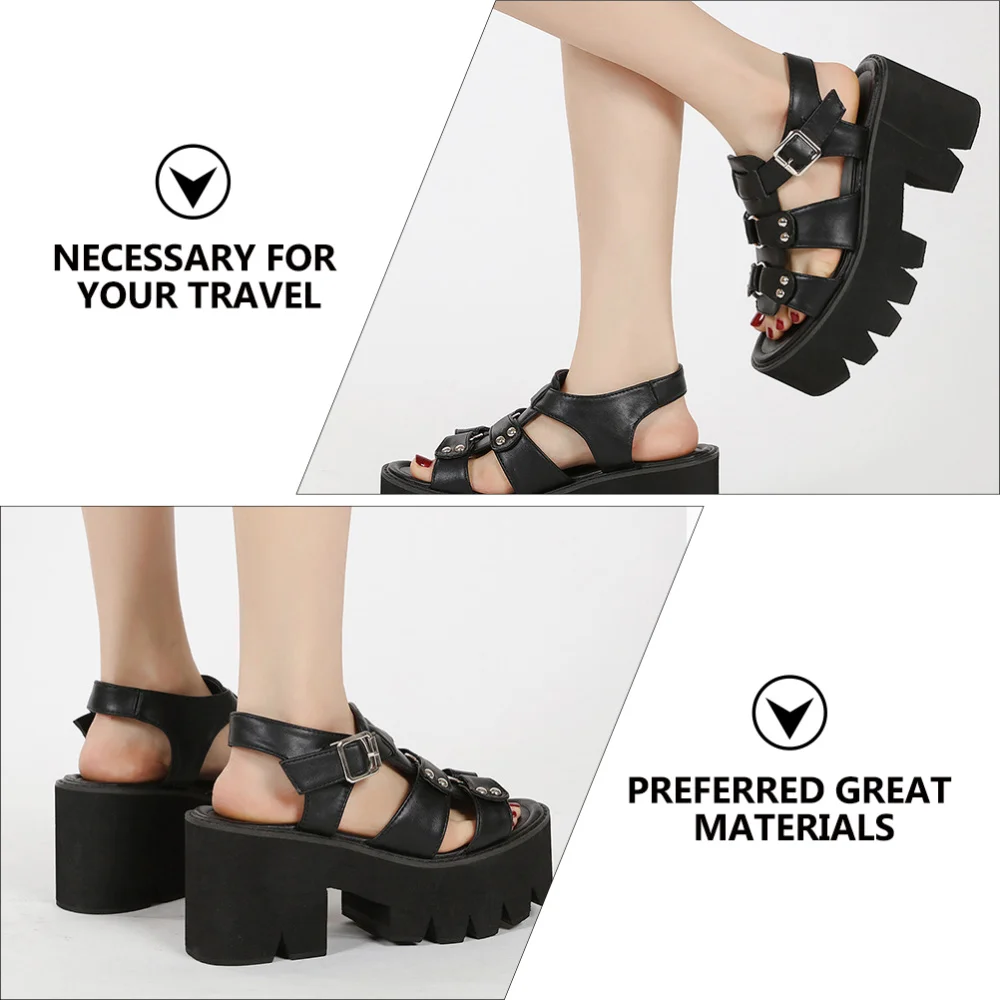 

1 Pair Rivet Sandals Stylish High Heels Fashion Roman Female Shoes