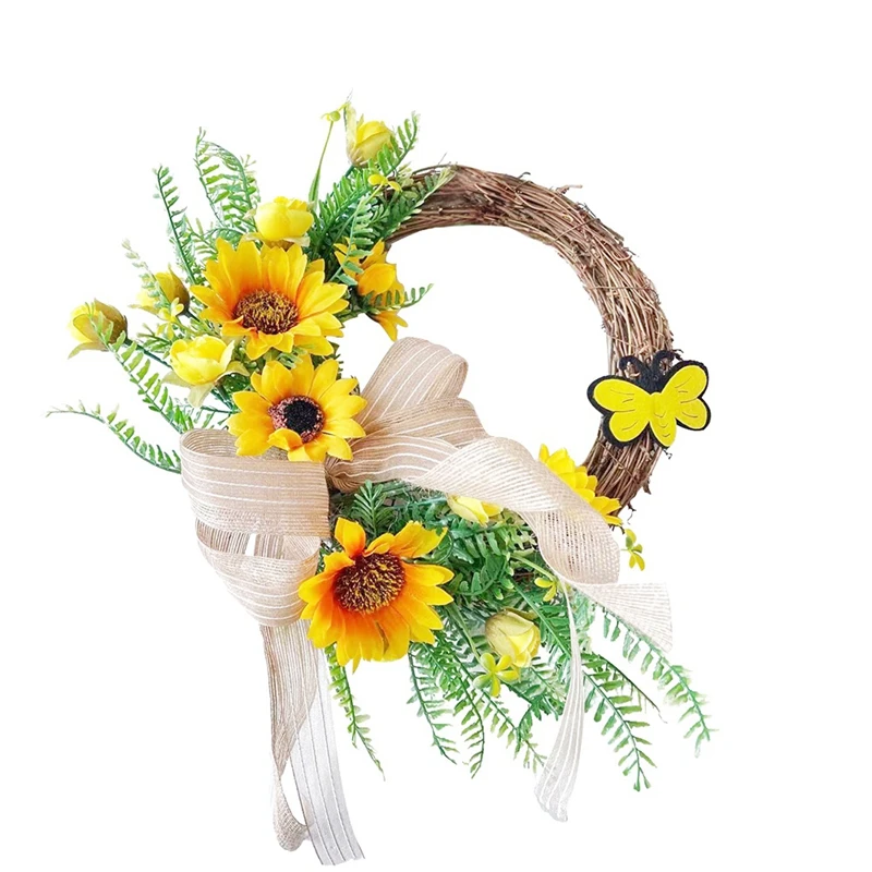 

Artificial Sunflower Wreath Hanging Summer Autumn Front Door Garland For Home Party Wedding Window Wall Decoration