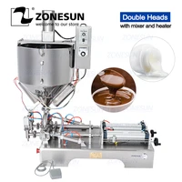 zonesun double heads cream honey chocolate sauce peanut butter beverage bottle jar packaging filling machine with heater funnel