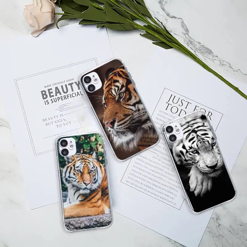 

tiger Ferocious animal Phone Case Transparent soft For iphone 12 11 13 7 8 6 s plus x xs xr pro max mini