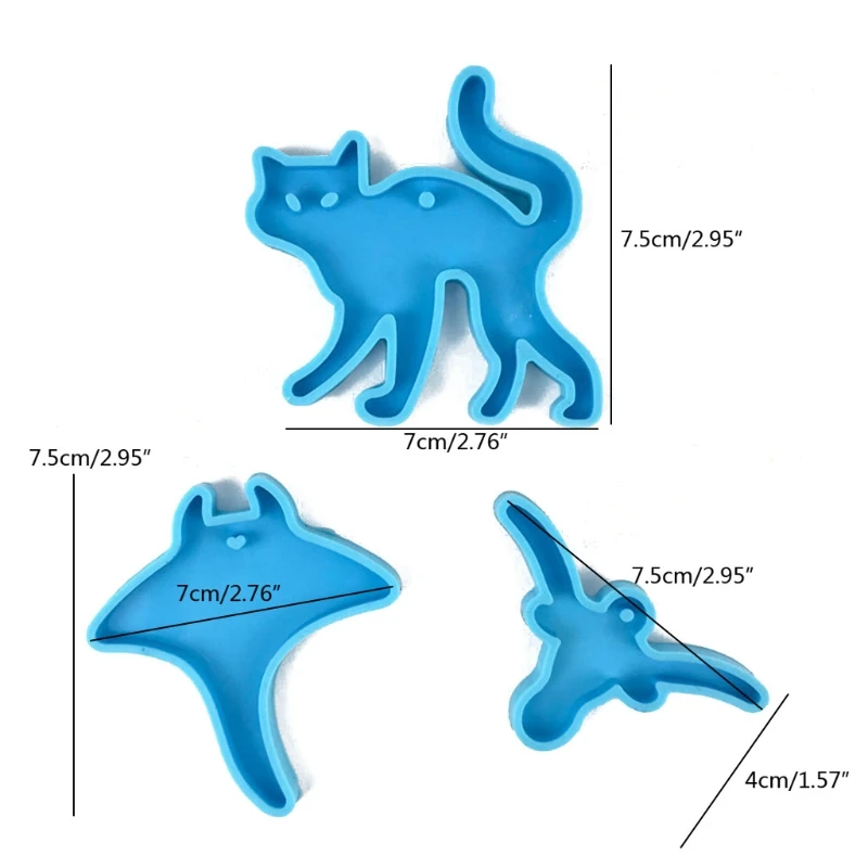 

T84A 3 PCS Animal Series Keychain Silicone Mold with Hole Keyring Pendant Handmade Valentine's Day Gift Jewelry