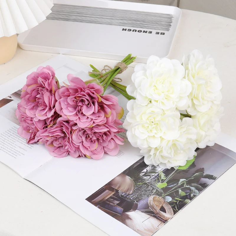 

5pcs Pink Silk Rose Artificial Flowers Peony Bridal Bouquet for Wedding Home DIY Decoration Cheap Fake Flowers Hydrangea Crafts