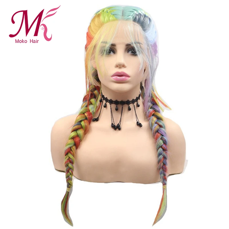 Цветной парик цвета радуги Moko Плетеный для чернокожих женщин|Синтетические