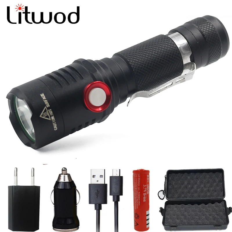 Litwod Z35 Micro USB Перезаряжаемый светодиодный фонарик XM L2 U3 масштабируемый 18650