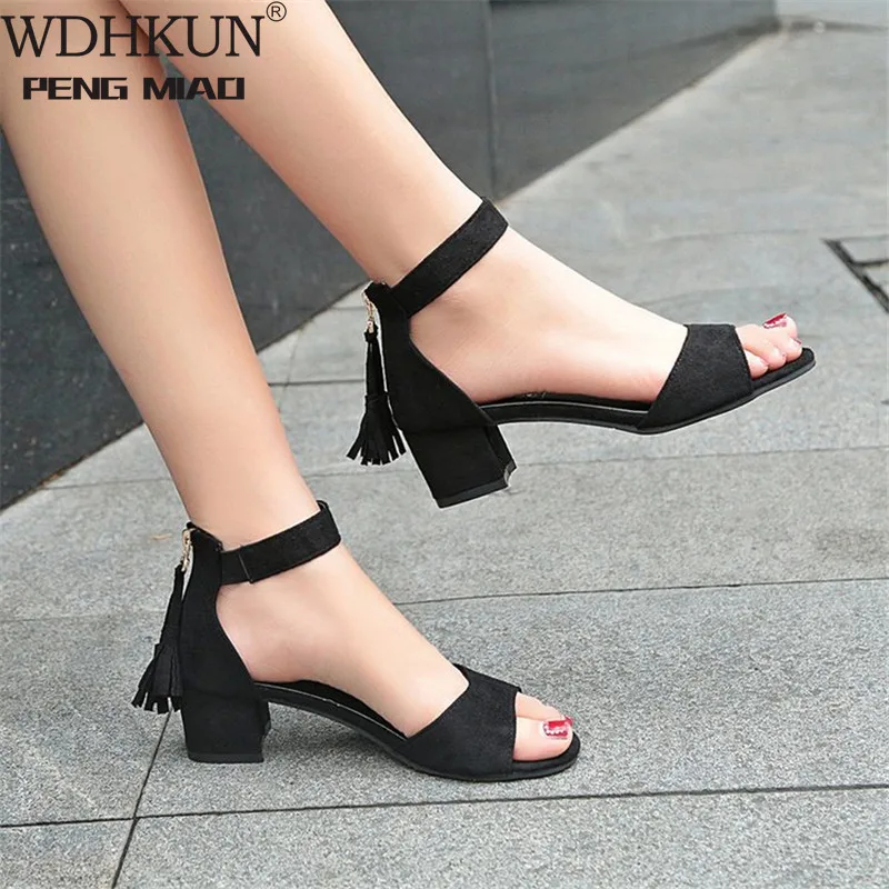 

Suede High Heels Sandals Women New Summer Shoes Woman Fashion Sexy Open Toe Riband Ankle Strap Square Heel Party Female Shoes