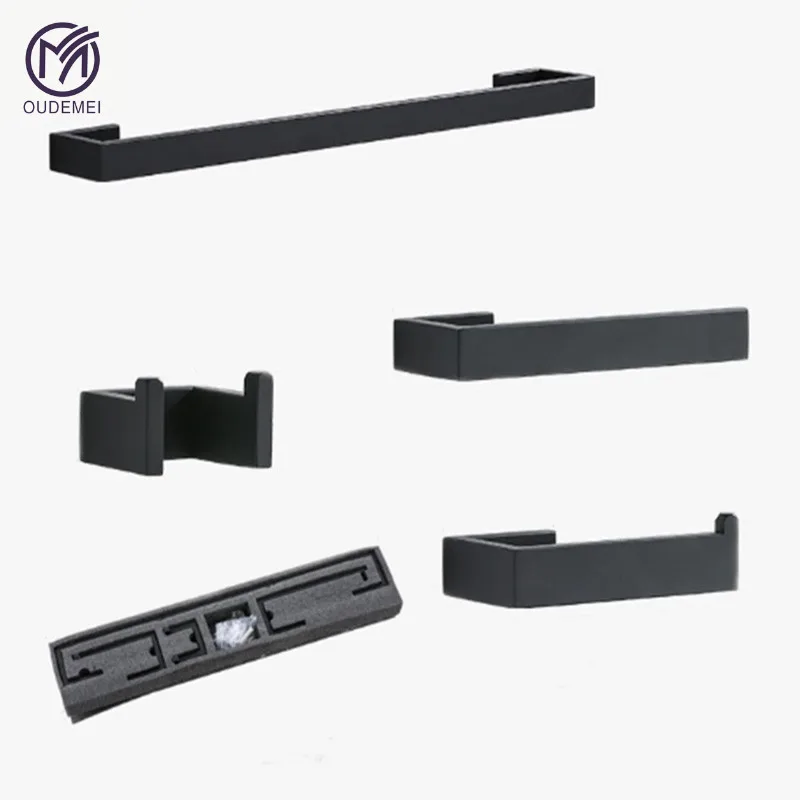 

SUS 304 Black Bathroom Accessories Stainless Steel Towel Rack Series Paper Holder Robe Hook