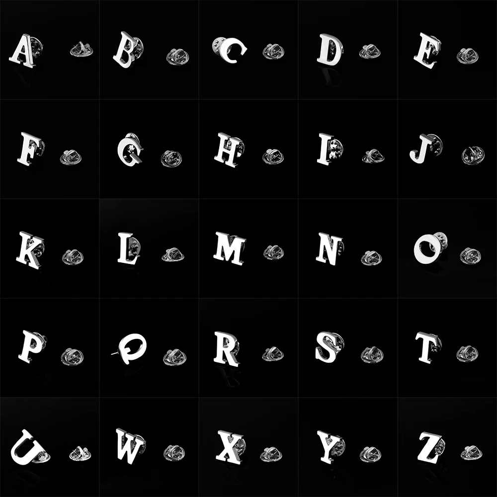

26 English Letters Design Fashion Pin Brooch Quality Brass Material Silver Color Men's Pin Wholesale & Retail