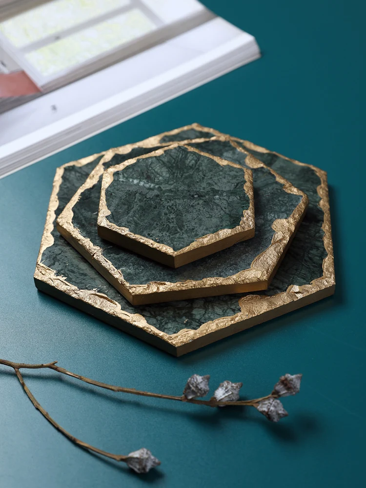 Nordic ins Emerald Natural Marble Heat Insulation Pad Pan Cup Phnom Penh Display Plate | Дом и сад