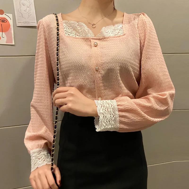 

Осенне-зимняя французская шикарная нишевая рубашка в гонконгском стиле ретро белая кружевная рубашка Женский дизайн рубашка с длинным рук...