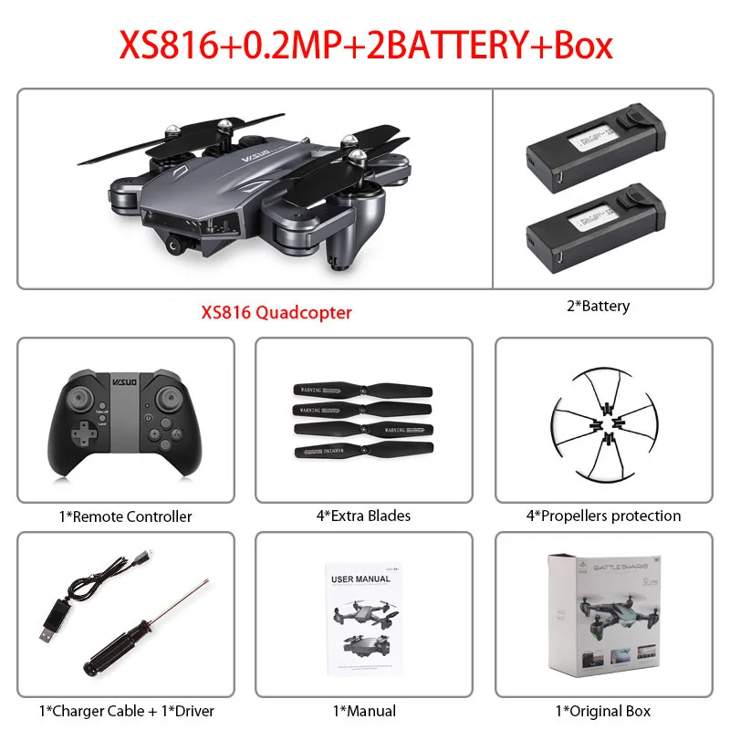 XS816 Радиоуправляемый Дрон оптический поток 4K Дрон с двойной камерой Wifi FPV Дрон управление жестом вертолет Квадрокоптер для детей - Цвет: XS816 0.2MP 2B Box
