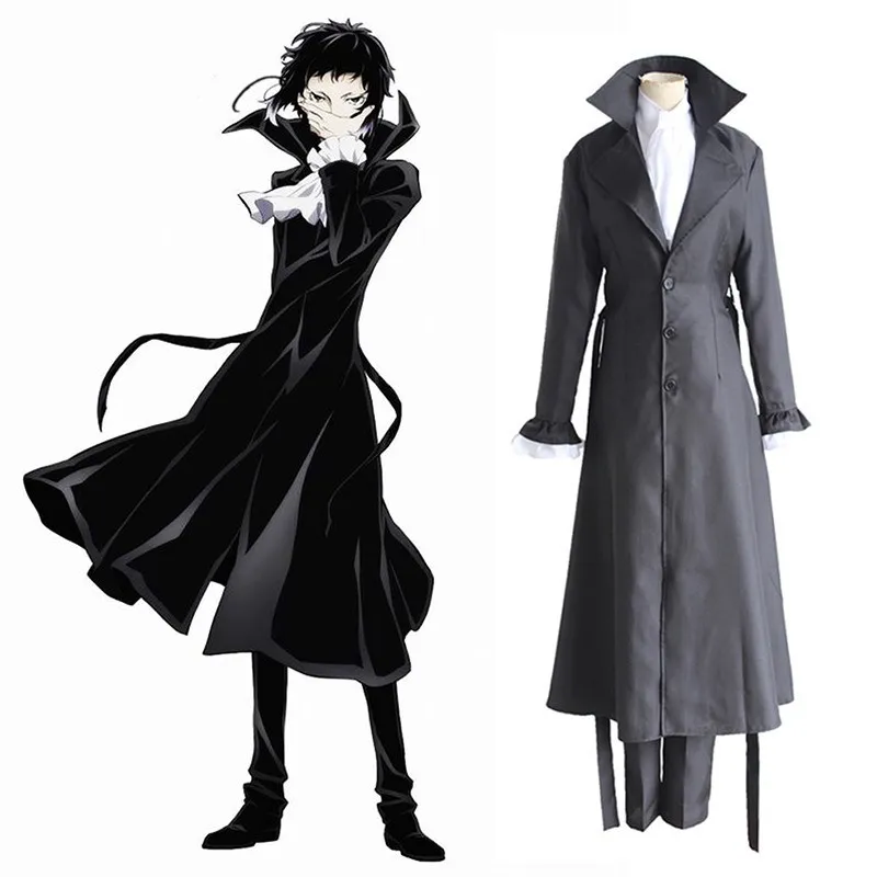 

Карнавальный костюм Bungo Stray Dogs Mafia Akutagawa Ryunosuke, длинная куртка-Тренч, вечерние костюмы на Хэллоуин, парики