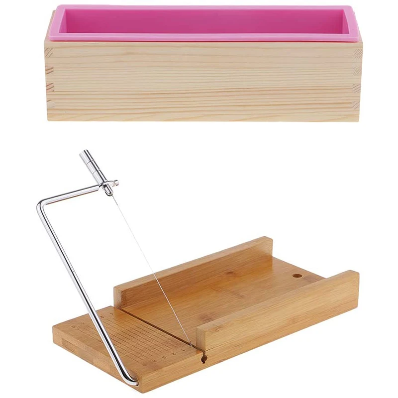 Loaf Soap Cutter with Wire Slicer + 1Pcs Rectangle Silicone Mold Wooden Box for Soap/Cake Making Supplies | Дом и сад